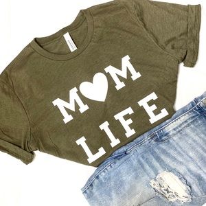 Mom Life Olive Green White Unisex Graphic T-Shirt
